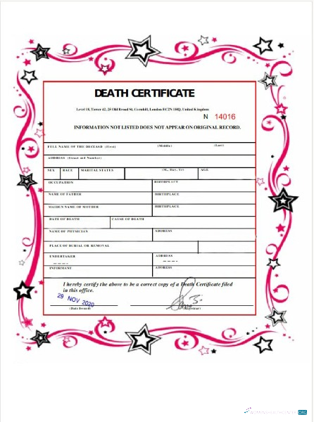 Download United Kingdom General Registry office death certificate Photoshop template